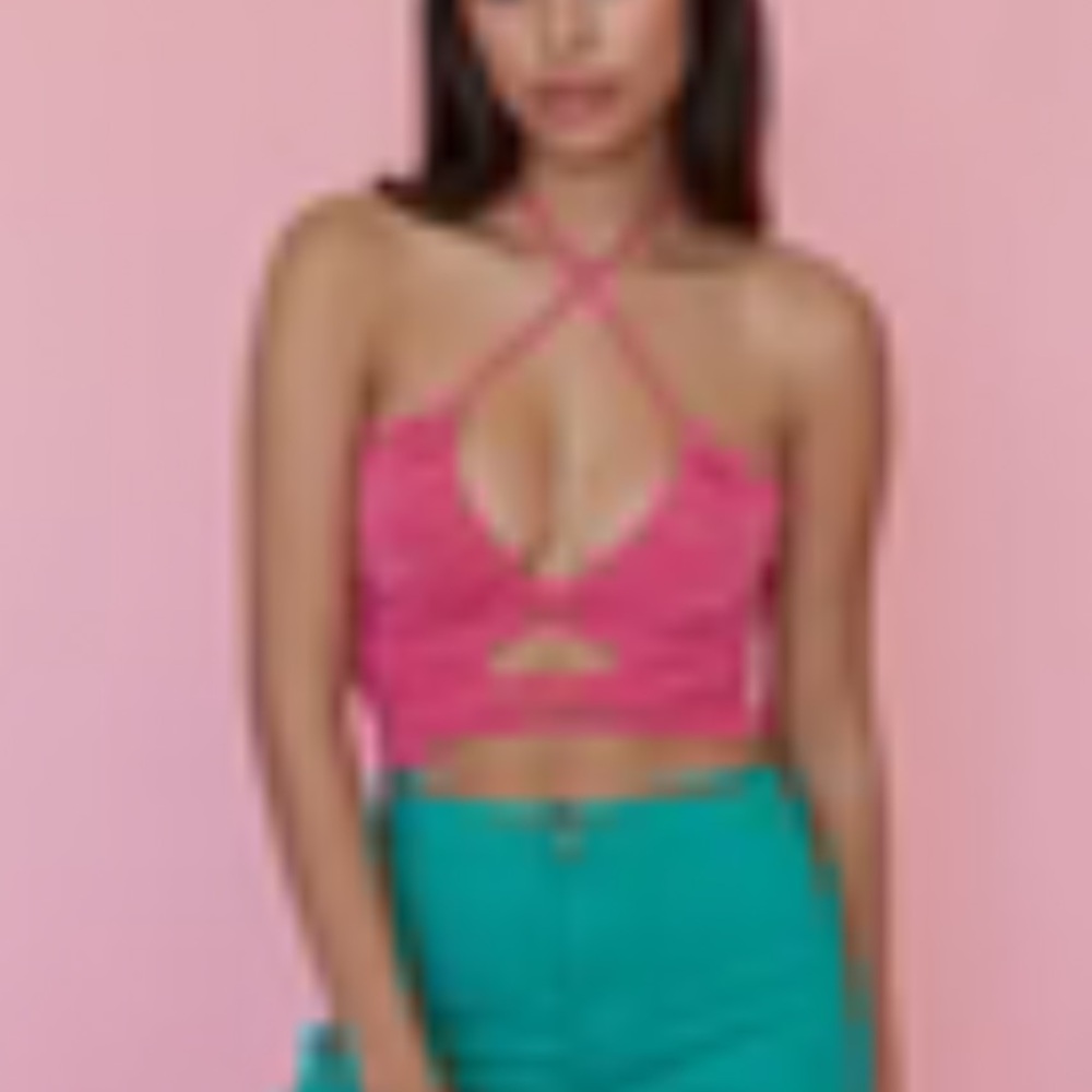 NWT American Threads Cotton Candy LA Pink Halter Wrap Crop Sz S Going Out Top